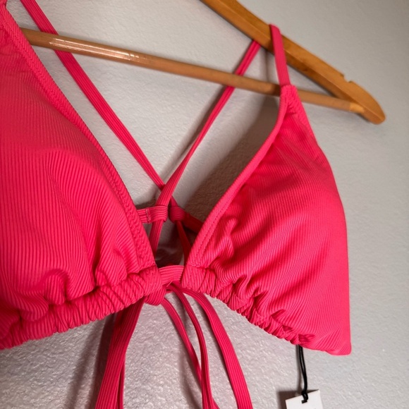 New Shade & Shore Pink Ribbed Triangle Bikini Top Size Large - Picture 6 of 10
